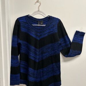 Black and Blue Chevron Striped Tunic Sweater